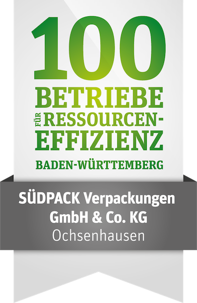 SÜDPACK als einer der '100 Betriebe für Ressourceneffizienz' von der Landesregierung Baden-Württemberg und führenden Wirtschaftsverbänden ausgezeichnet.